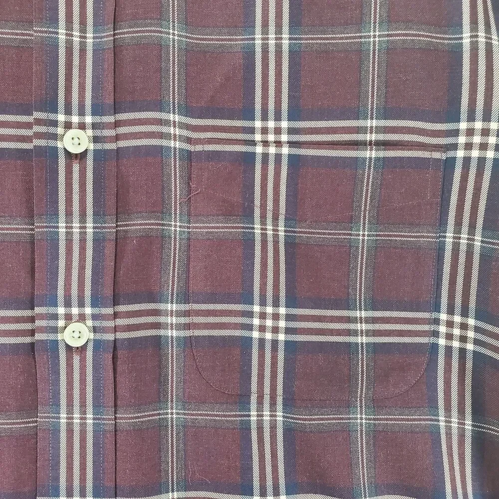 L Brooks Brothers Regent Button Down Shirt Burgundy Wine Plaid Pocket Maroon - Picture 6 of 9